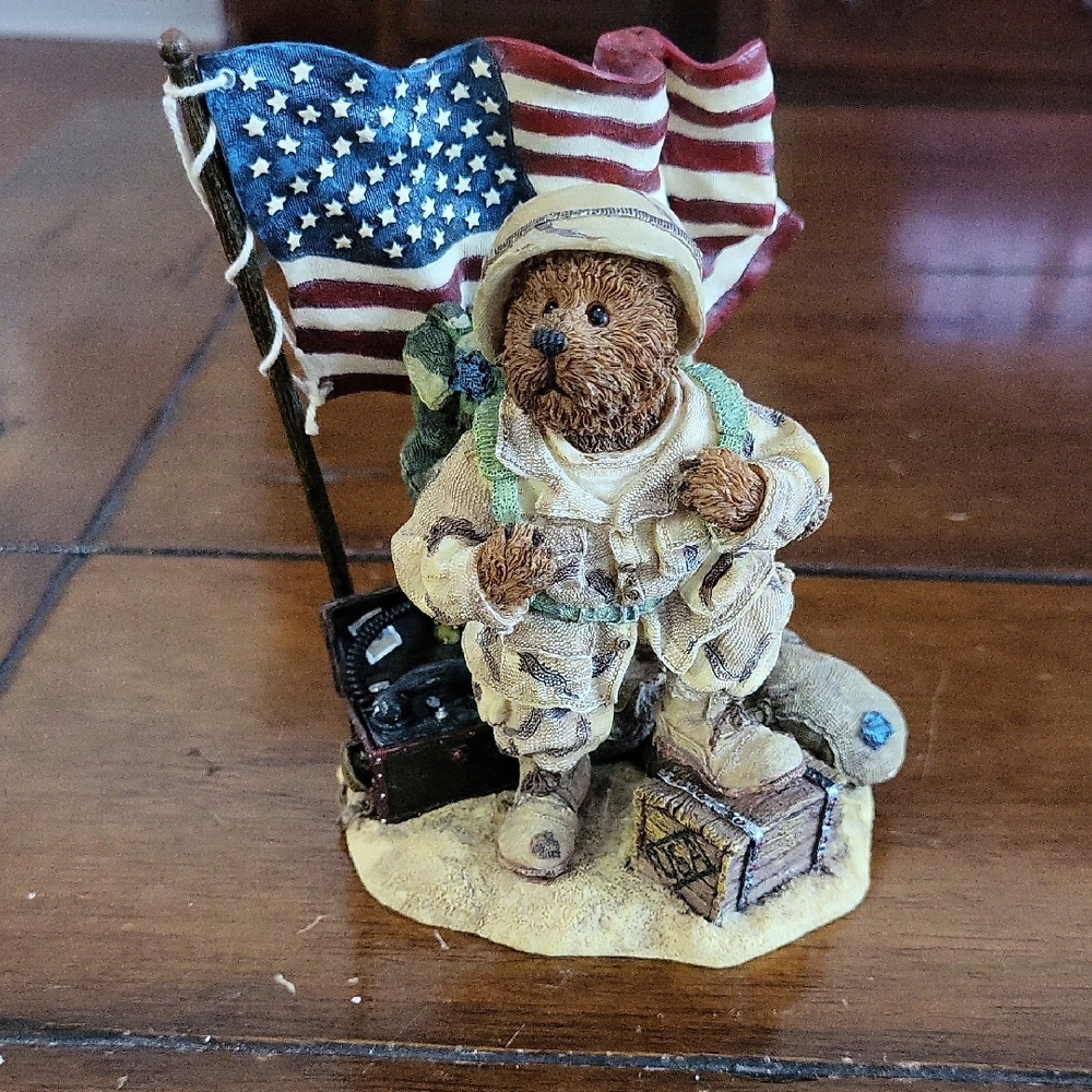 Patriotic Bear Figurine with American Flag